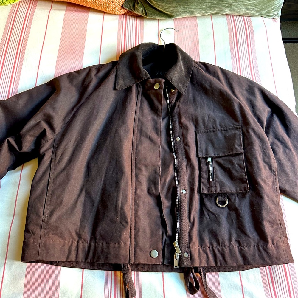 Zara XS Women’s Burgundy Field Jacket Corduroy Collar